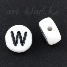 Иллюстрация Бусина-буква "W", белая, круглая, 7 мм