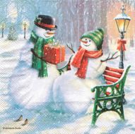 Иллюстрация Салфетка для декупажа "Веселые снеговики", трехслойная, 33х33 см
